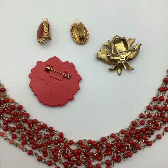 Red Orange Floral Vintage Jewlery Lot /Hallmark - Picture 5 of 12